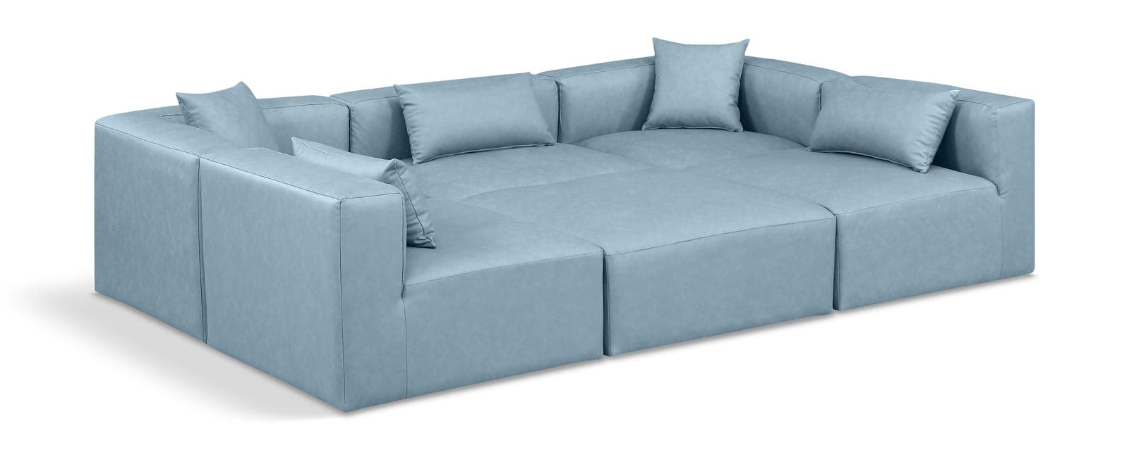 Farrah 108" Light Blue Vegan Leather Upholstered Sectional, 6-Piece — Vista 1 (1/3)