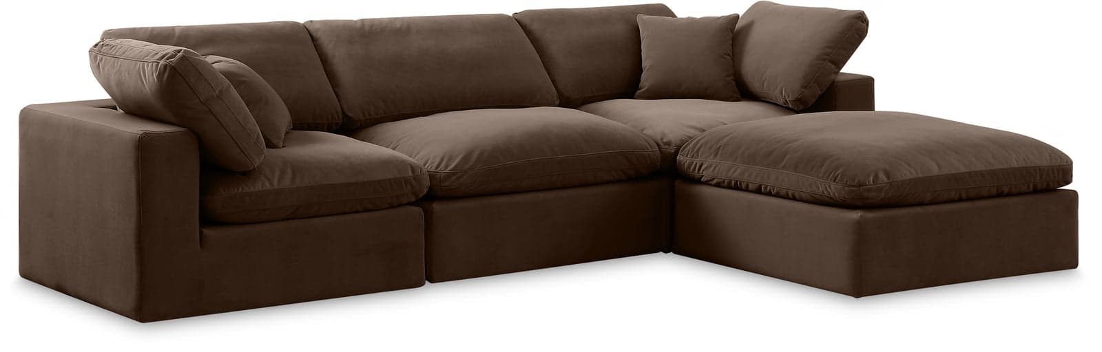Farrah 119" Brown Velvet Upholstered Sectional, 4-Piece — View 1 (1/3)