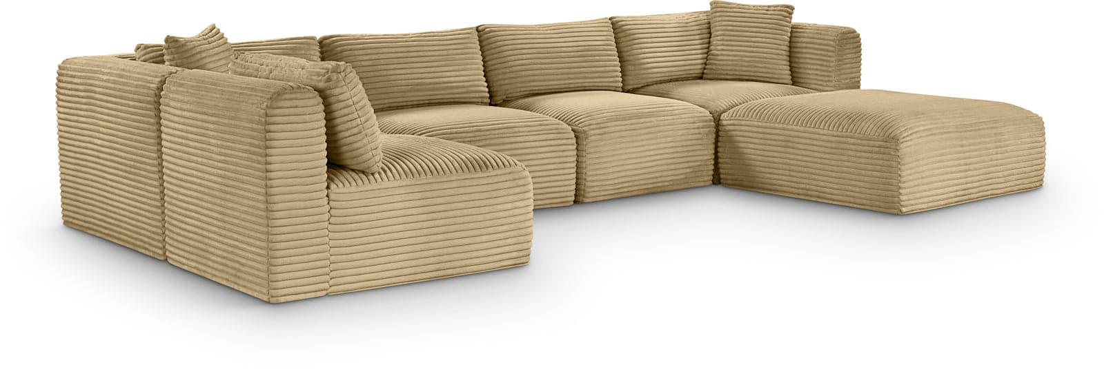 Faye 140" Camel Corduroy Performance Fabric Upholstered Sectional, 6-Piece (Style 3) — View 1 (1/3)