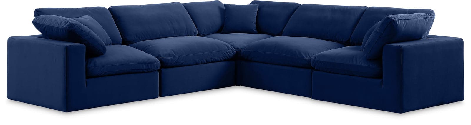Farrah 119" Navy Velvet Upholstered Sectional, 5-Piece — View 1 (1/3)