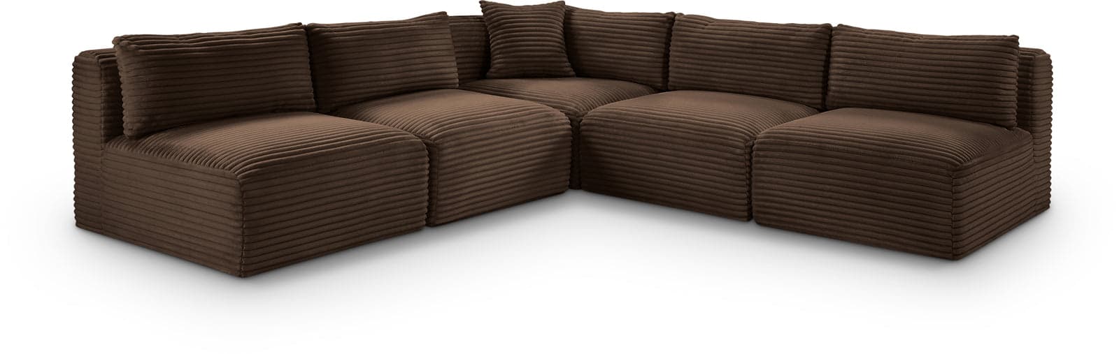 Faye 101" Brown Corduroy Performance Fabric Upholstered Sectional, 5-Piece — View 1 (1/3)