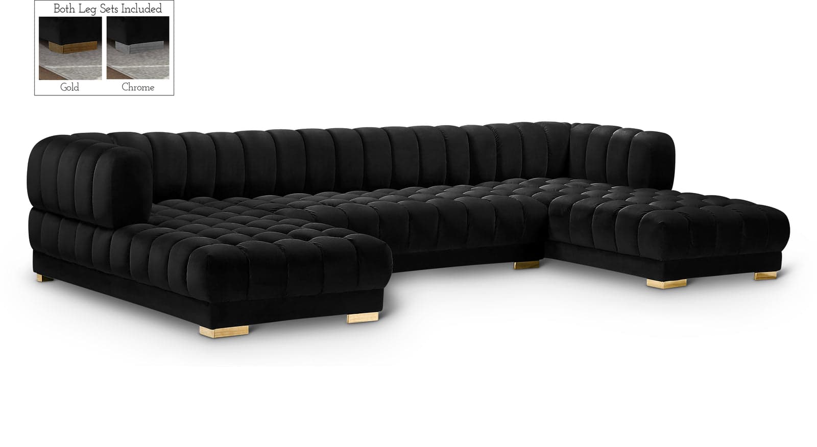 Darcy 143" Black Velvet Upholstered Sectional, 3-Piece — View 1 (1/3)