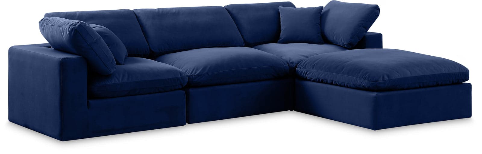 Farrah 119" Navy Velvet Upholstered Sectional, 4-Piece — Vista 1 (1/3)