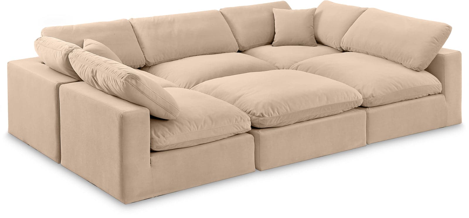 Farrah 119" Beige Velvet Upholstered Sectional, 6-Piece — View 1 (1/3)