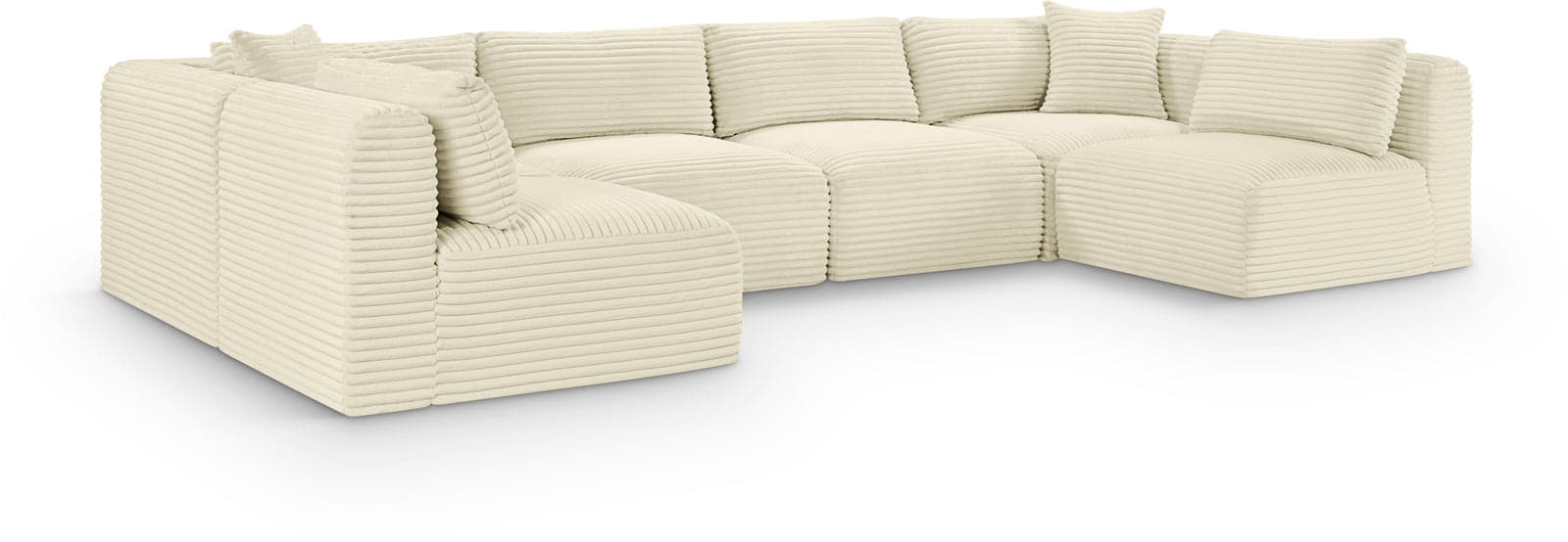 Faye 140" Cream Corduroy Performance Fabric Upholstered Sectional, 6-Piece (Style 2) — View 1 (1/3)