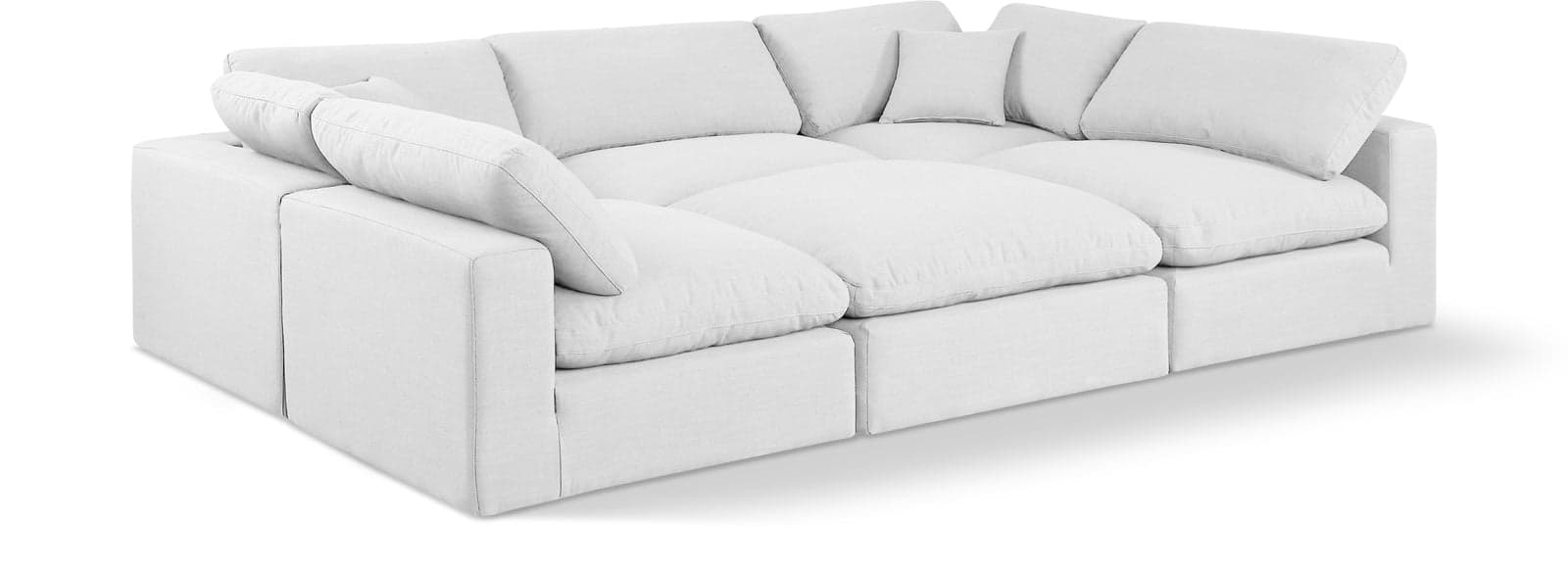 Farrah 119" White Linen Textured Fabric Upholstered Sectional, 6-Piece — Vista 1 (1/3)