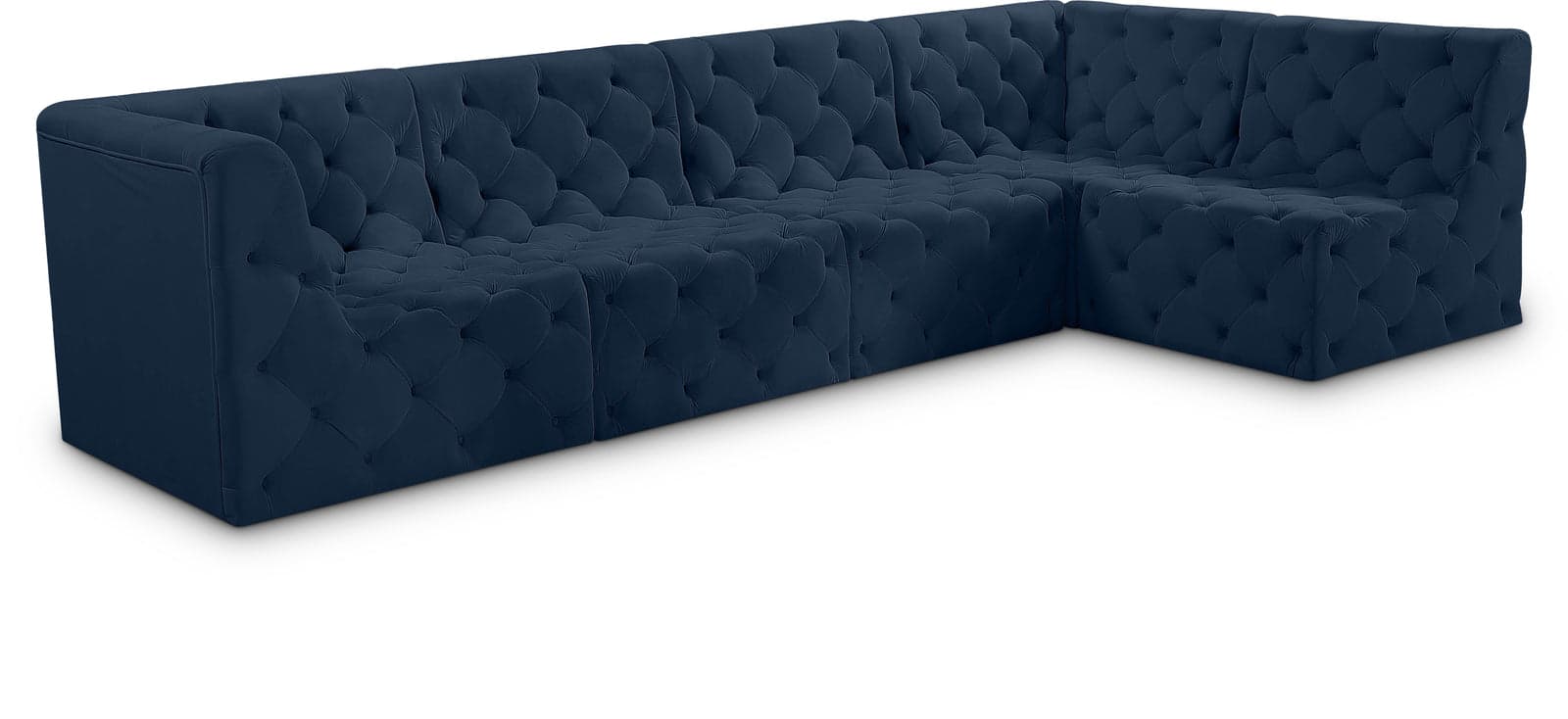 Faye 128" Navy Velvet Upholstered Sectional, 5-Piece — View 1 (1/3)