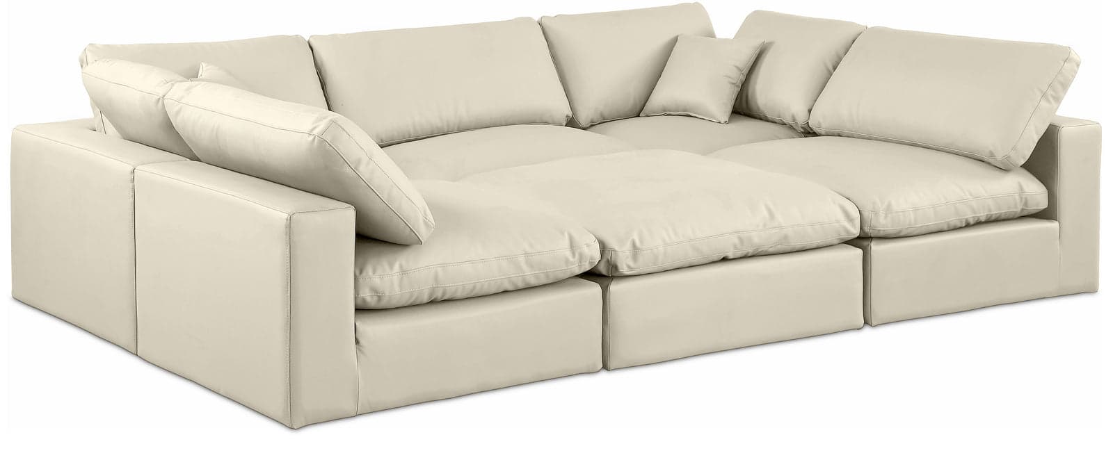 Farrah 119" Cream Vegan Leather Upholstered Sectional, 6-Piece — View 1 (1/3)