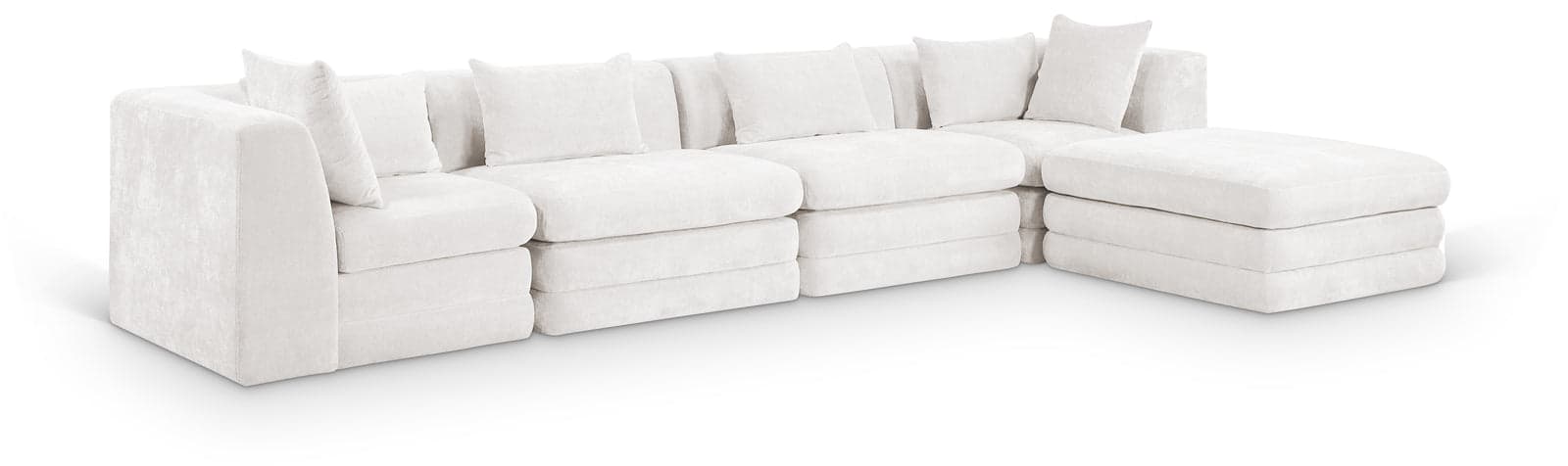 Willow 152" Cream Chenille Fabric Upholstered 5Pc. Sectional, 5-Piece — Vista 1 (1/3)