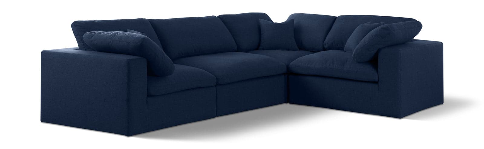 Camden 119" Navy Linen Textured Fabric Upholstered Deluxe Comfort Sectional, 4-Piece (Style 3) — Vista 1 (1/3)