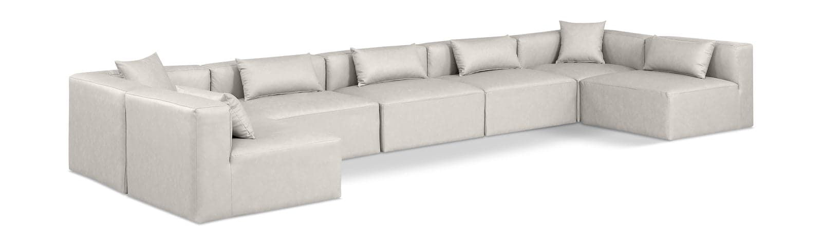 Farrah 180" Cream Vegan Leather Upholstered Sectional, 7-Piece — View 1 (1/3)