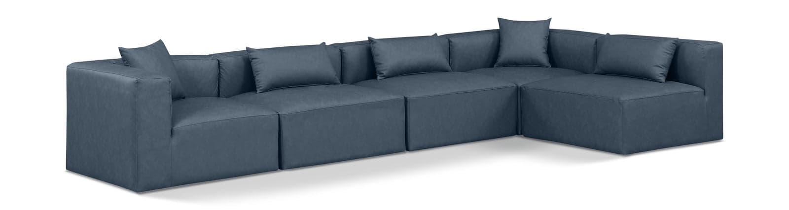 Farrah 144" Navy Vegan Leather Upholstered Sectional, 5-Piece (Style 2) — Vista 1 (1/3)