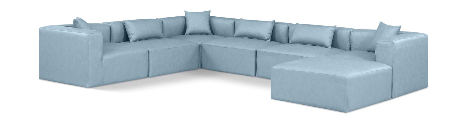 Farrah 144" Light Blue Vegan Leather Upholstered Sectional, 7-Piece — Vista 1 (1/3)