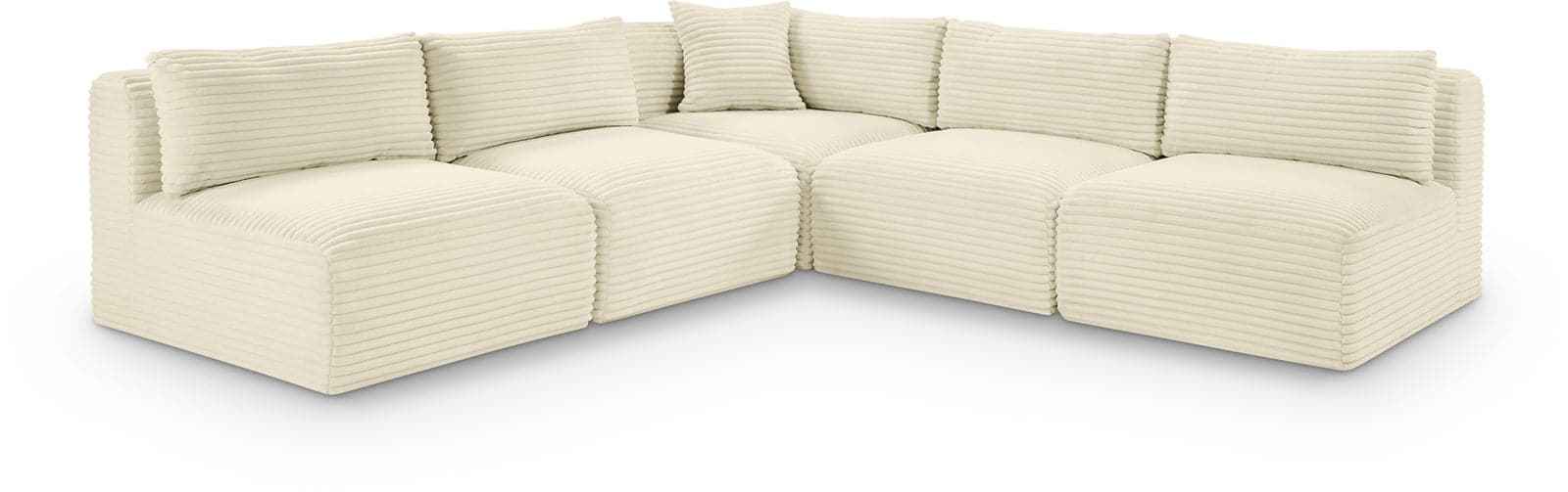 Faye 101" Cream Corduroy Performance Fabric Upholstered Sectional, 5-Piece — View 1 (1/3)