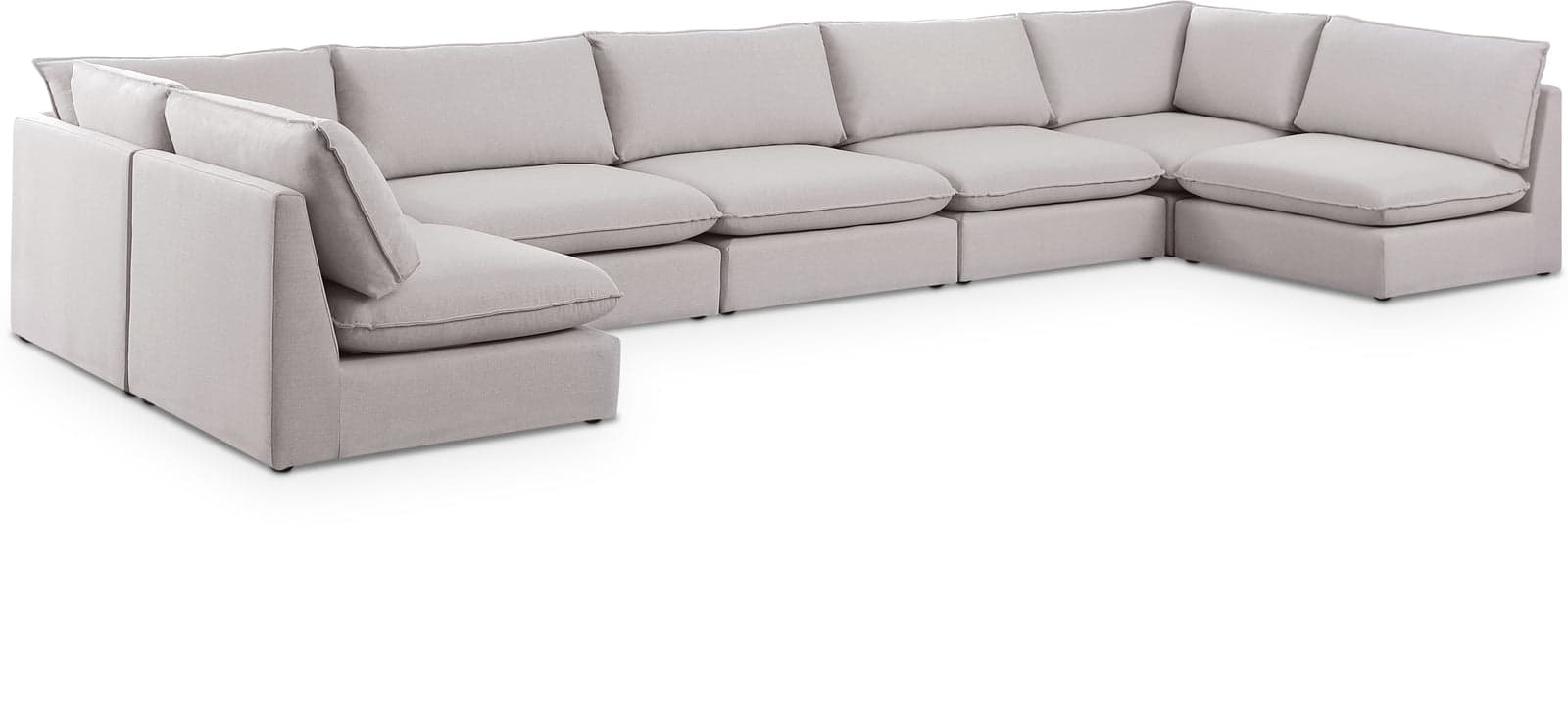 Linden 200" Beige Linen Textured Fabric Upholstered Sectional, 7-Piece — Vista 1 (1/3)