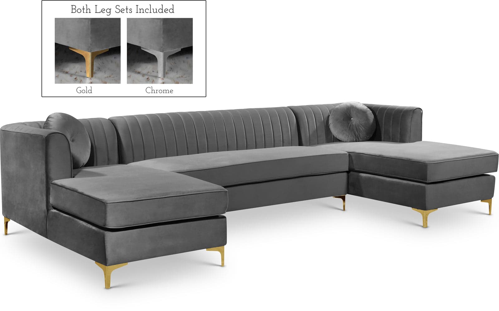 Tessa 132" Grey Velvet Upholstered Sectional, 3-Piece — Vista 1 (1/3)