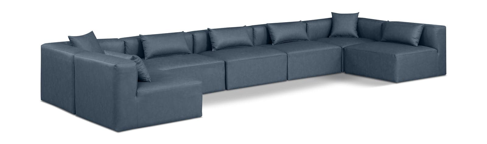 Farrah 180" Navy Vegan Leather Upholstered Sectional, 7-Piece — Vista 1 (1/3)