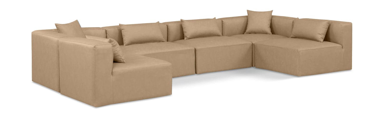 Farrah 144" Tan Vegan Leather Upholstered Sectional, 6-Piece (Style 3) — View 1 (1/3)