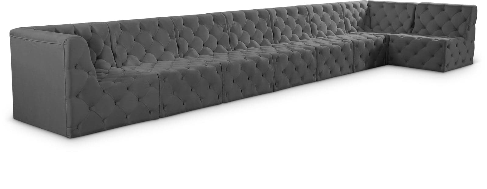 Faye 215" Grey Velvet Upholstered Sectional, 8-Piece — View 1 (1/3)