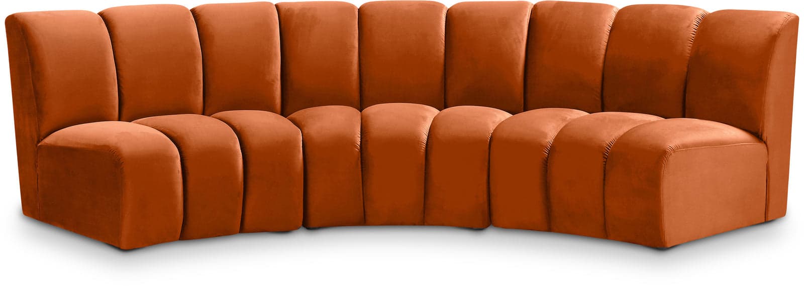 Isolde 119" Cognac Velvet Upholstered Sectional, 3-Piece — Vista 1 (1/3)