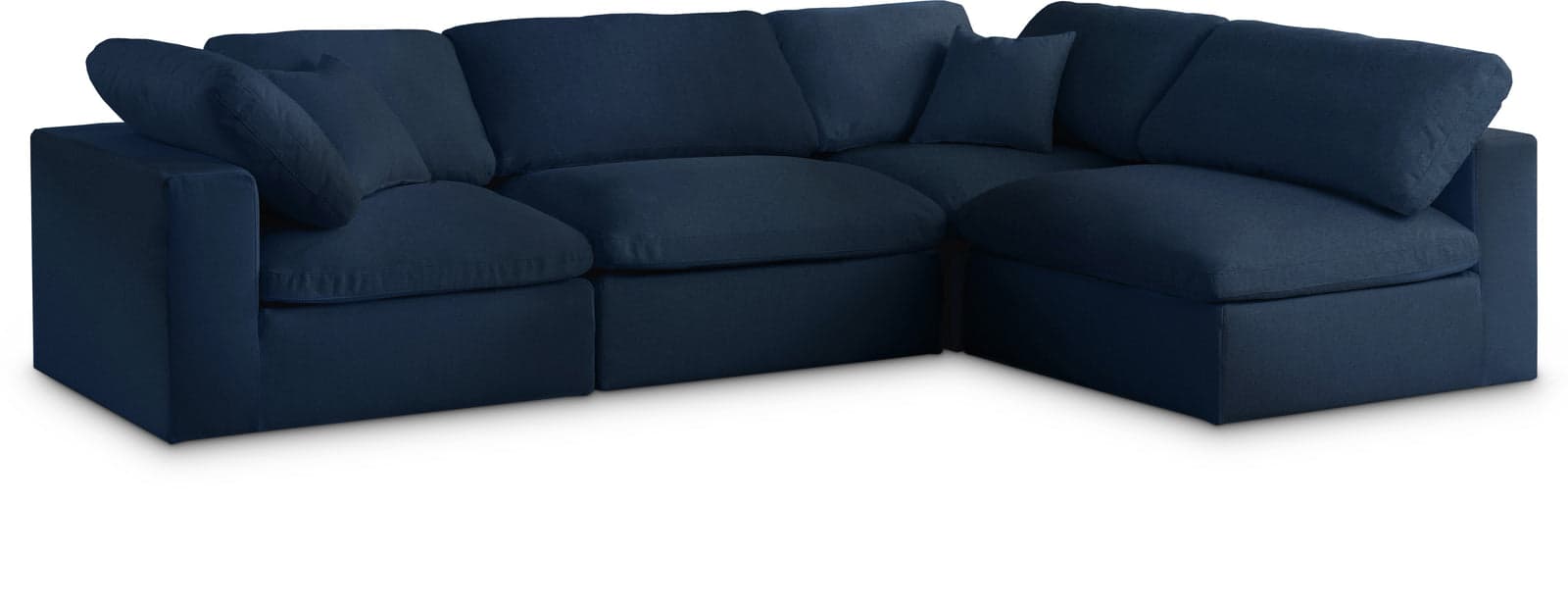 Camden 119" Navy Linen Textured Fabric Upholstered Deluxe Comfort Sectional, 4-Piece (Style 2) — Vista 1 (1/3)