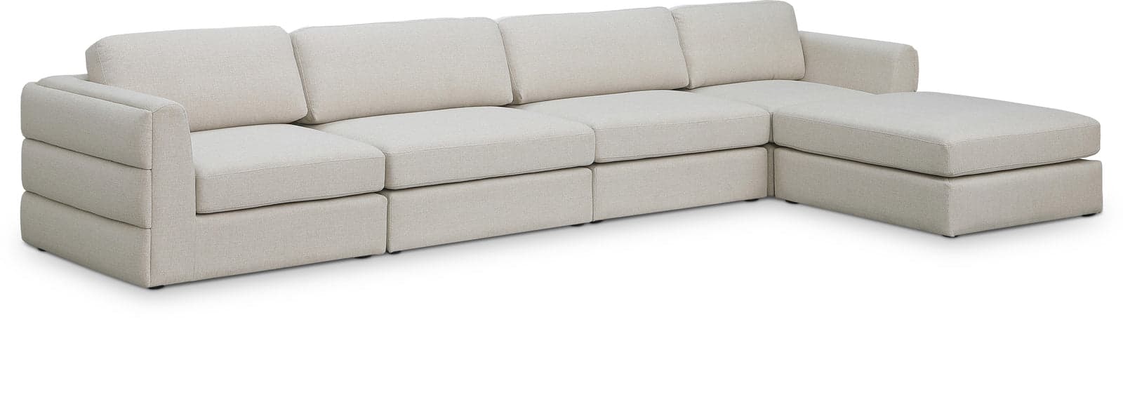 Celeste 152" Beige Linen Textured Fabric Upholstered Sectional, 5-Piece — View 1 (1/3)