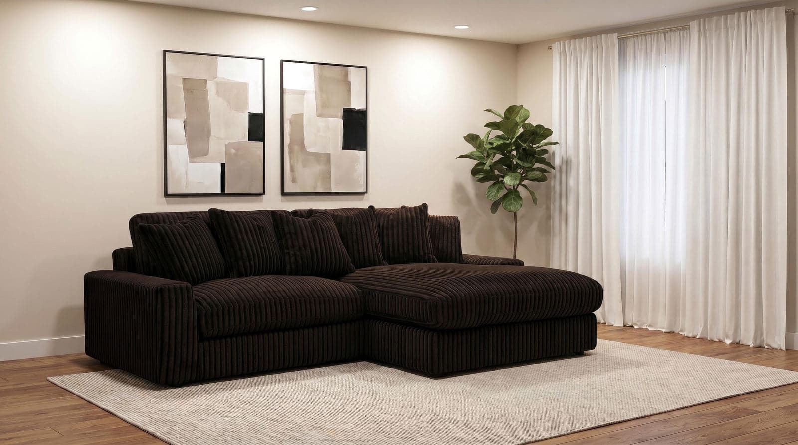 Ruth 2-Piece Corduroy Reversible Chaise Sectional Sofa Chocolate Brown — Vista 1 (1/3)
