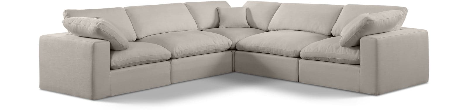 Farrah 119" Beige Linen Textured Fabric Upholstered Sectional, 5-Piece — View 1 (1/3)