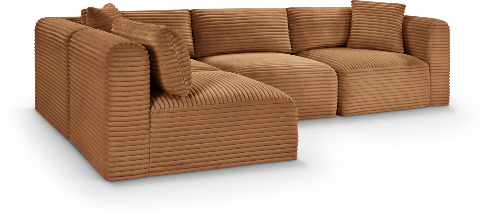 Faye 109" Saddle Corduroy Performance Fabric Upholstered Sectional, 4-Piece (Style 2) — Vista 1 (1/3)
