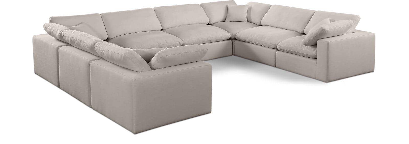 Farrah 158" Beige Linen Textured Fabric Upholstered Sectional, 8-Piece — Vista 1 (1/3)