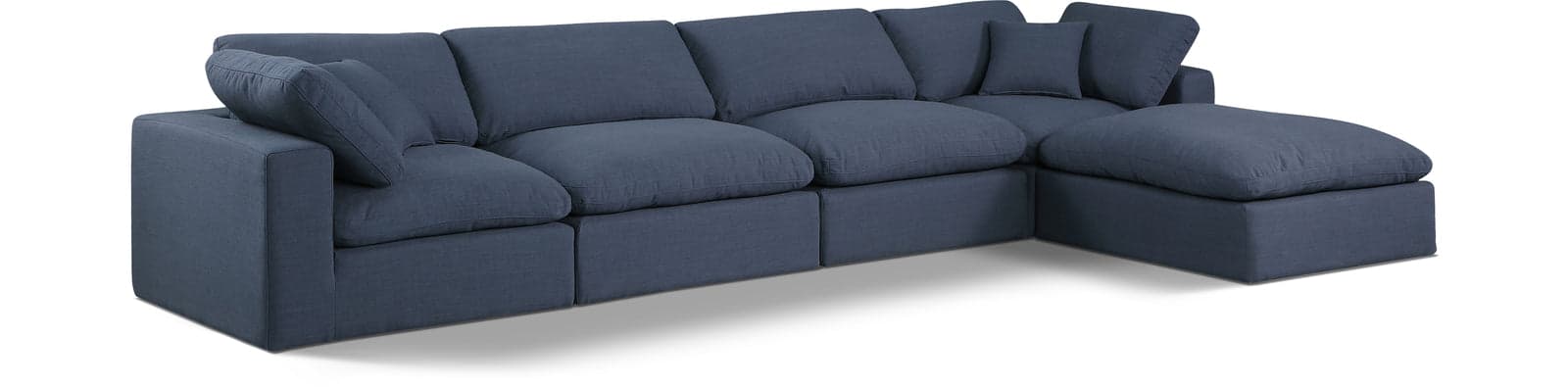 Farrah 158" Navy Linen Textured Fabric Upholstered Sectional, 5-Piece — View 1 (1/3)