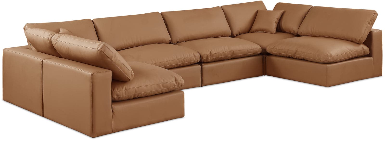 Farrah 158" Cognac Vegan Leather Upholstered Sectional, 6-Piece (Style 3) — Vista 1 (1/3)