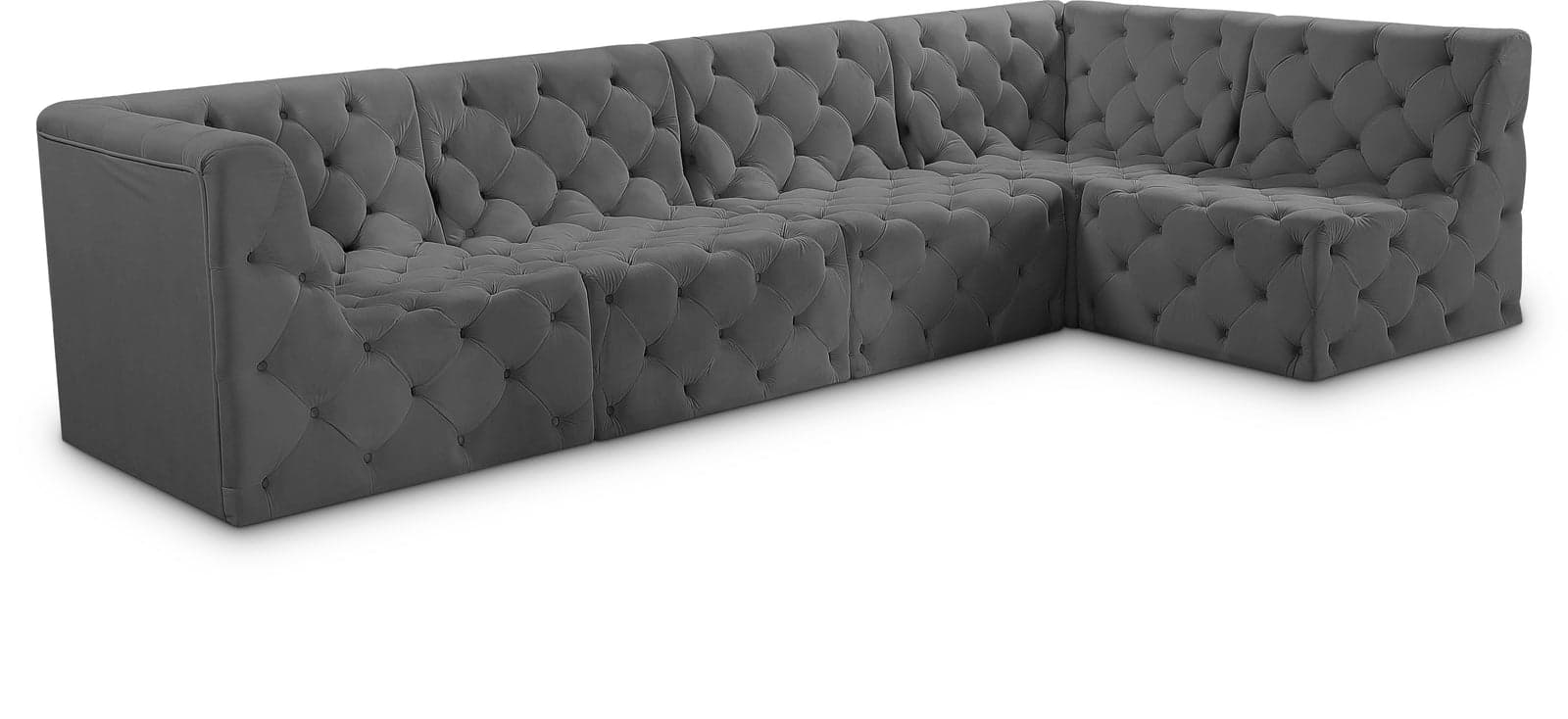 Faye 128" Grey Velvet Upholstered Sectional, 5-Piece — View 1 (1/3)