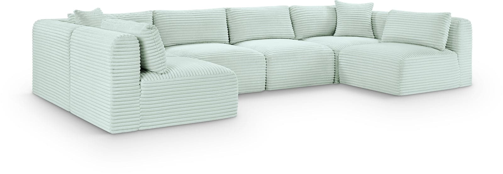 Faye 140" Mint Corduroy Performance Fabric Upholstered Sectional, 6-Piece (Style 2) — View 1 (1/3)