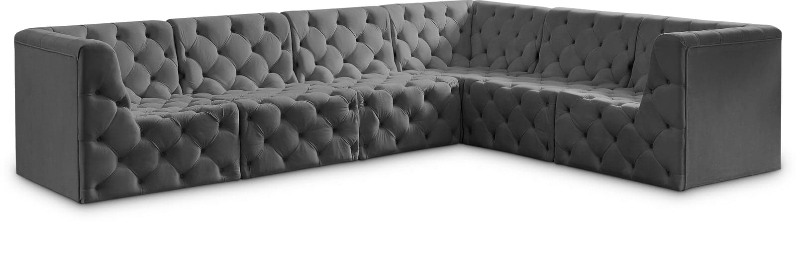 Faye 128" Grey Velvet Upholstered Sectional, 6-Piece — View 1 (1/3)