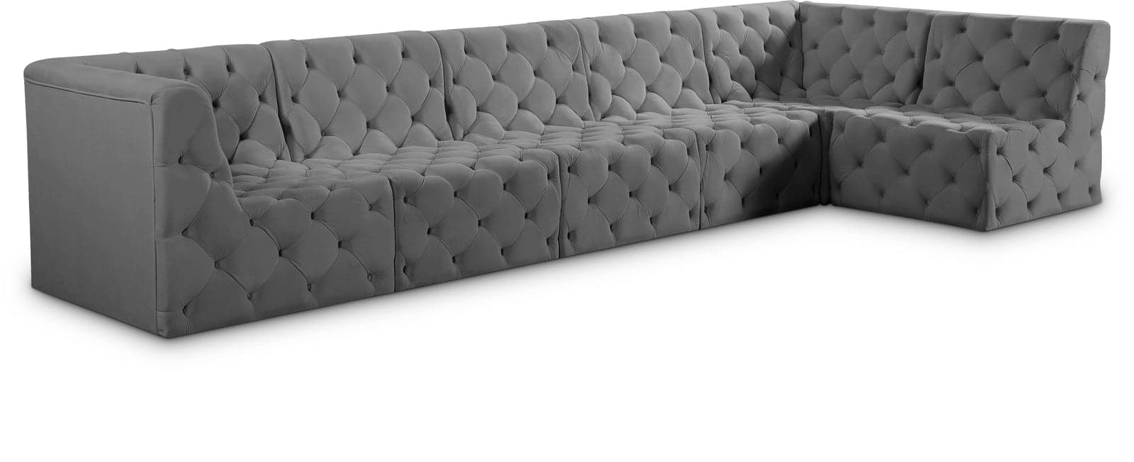 Faye 157" Grey Velvet Upholstered Sectional, 6-Piece — Vista 1 (1/3)