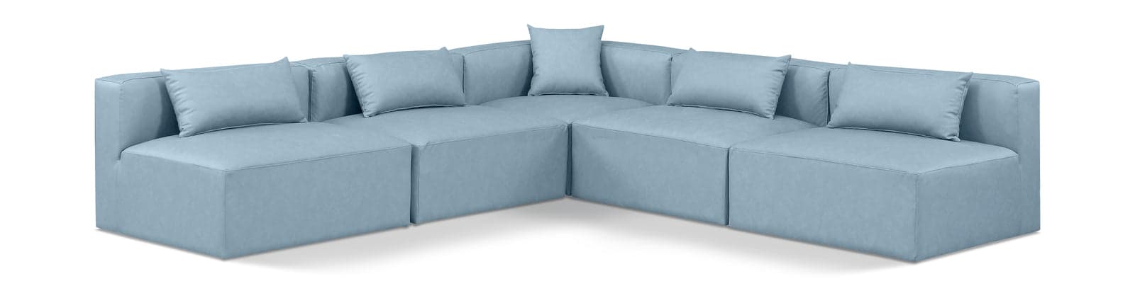 Farrah 108" Light Blue Vegan Leather Upholstered Sectional, 5-Piece — View 1 (1/3)