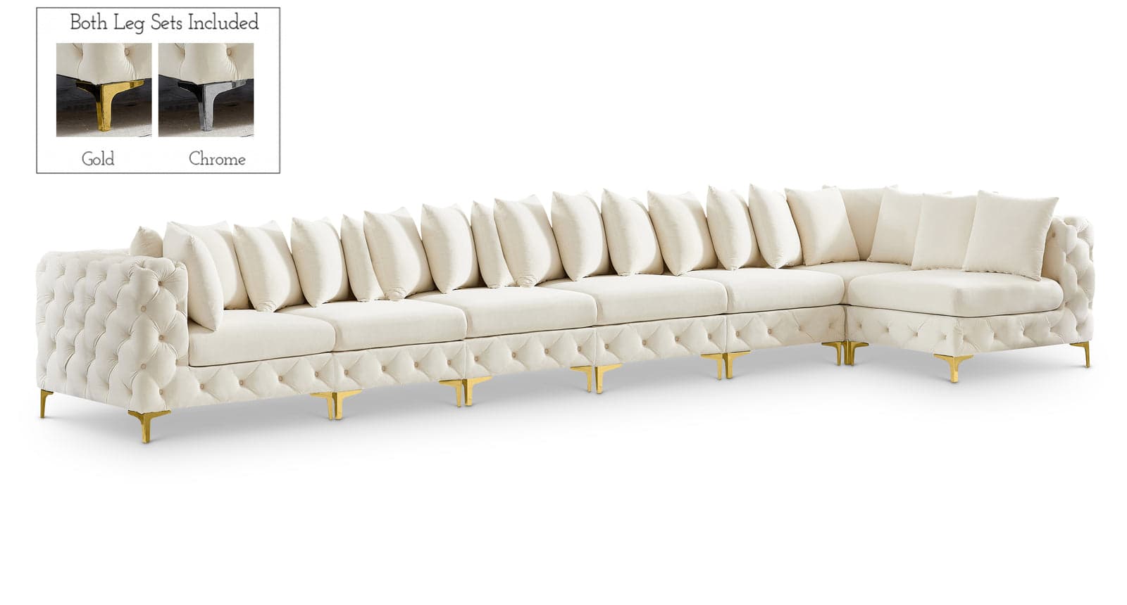 Monroe 198" Cream Velvet Upholstered Sectional, 7-Piece — Vista 1 (1/3)