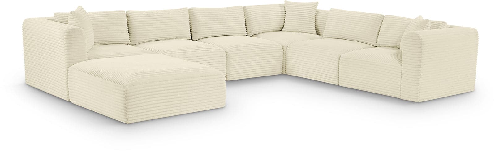 Faye 140" Cream Corduroy Performance Fabric Upholstered Sectional, 7-Piece — View 1 (1/3)