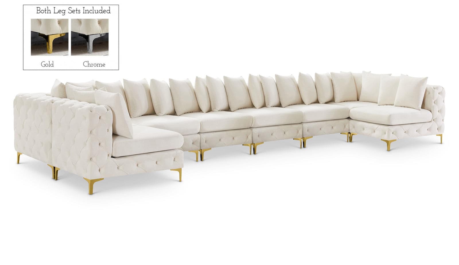 Monroe 198" Cream Velvet Upholstered Sectional, 9-Piece — Vista 1 (1/3)