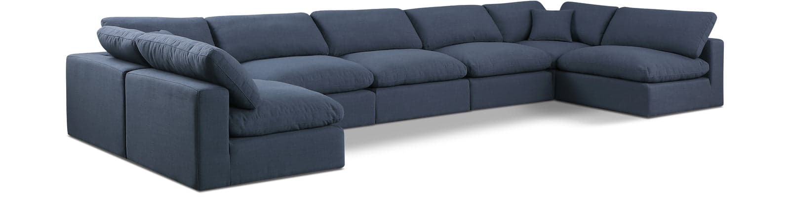 Farrah 197" Navy Linen Textured Fabric Upholstered Sectional, 7-Piece — View 1 (1/3)