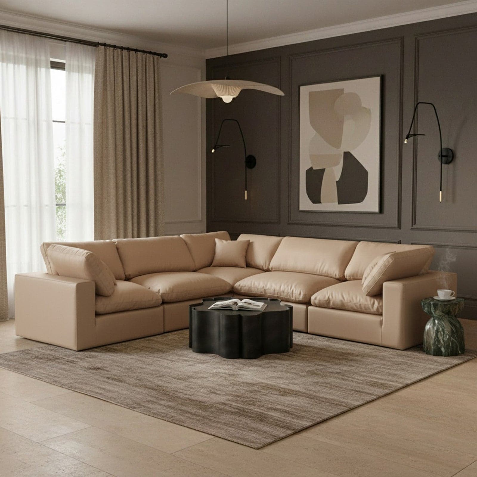 Farrah 119" Tan Vegan Leather Upholstered Sectional, 5-Piece — View 1 (1/3)