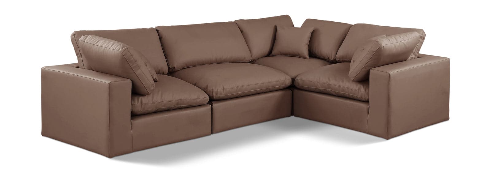 Farrah 119" Brown Vegan Leather Upholstered Sectional, 4-Piece (Style 3) — Vista 1 (1/3)