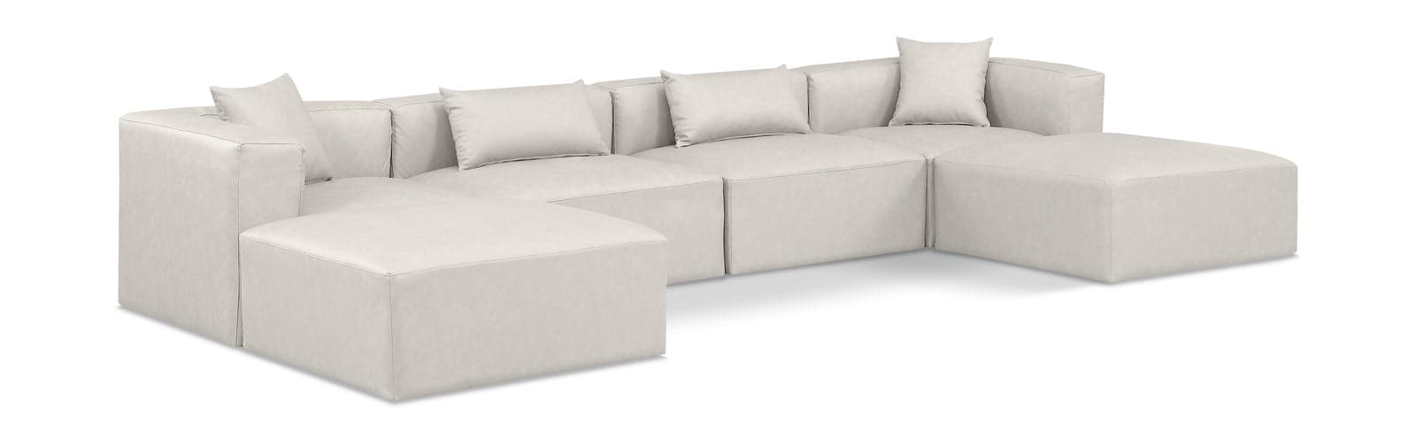 Farrah 144" Cream Vegan Leather Upholstered Sectional, 6-Piece (Style 2) — View 1 (1/3)