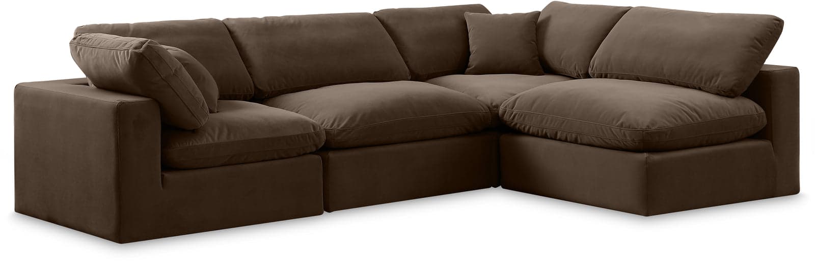 Farrah 119" Brown Velvet Upholstered Sectional, 4-Piece (Style 2) — Vista 1 (1/3)