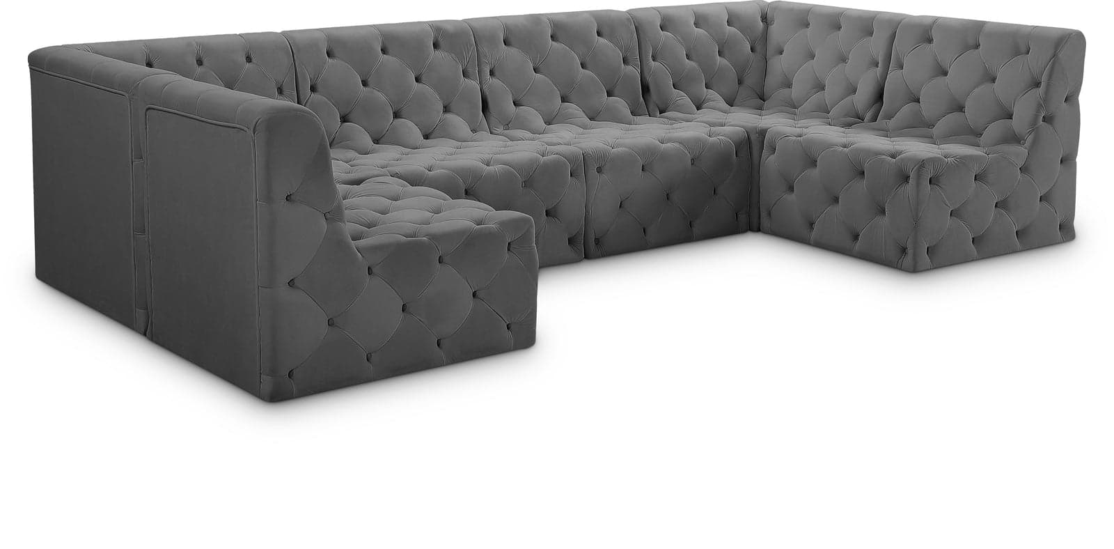 Faye 128" Grey Velvet Upholstered Sectional, 6-Piece (Style 2) — View 1 (1/3)