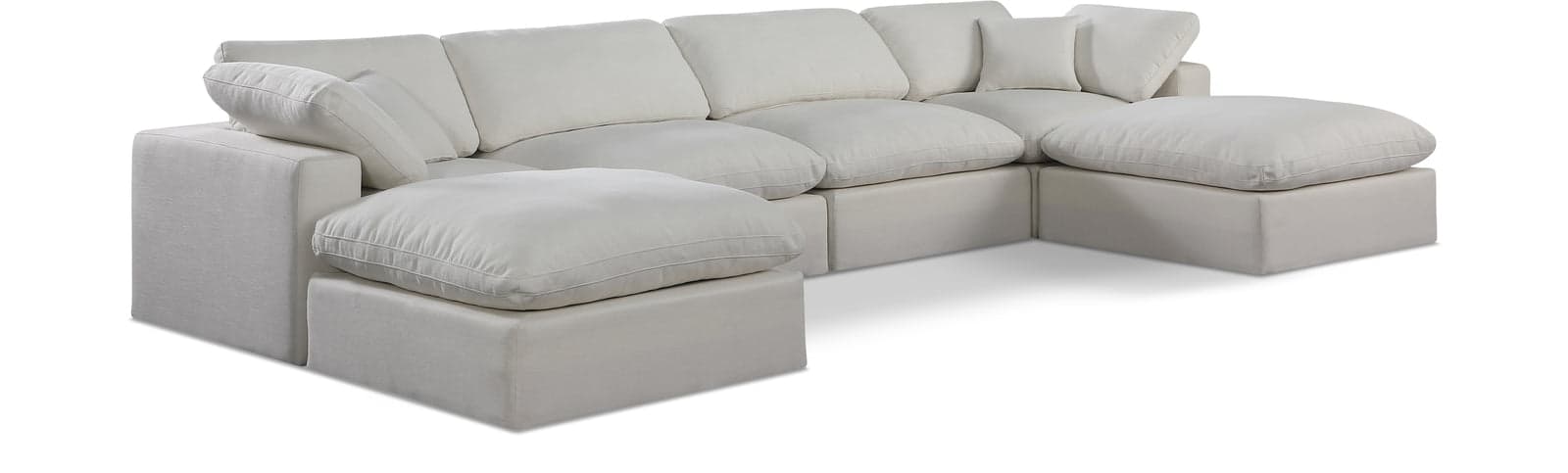 Farrah 158" Cream Linen Textured Fabric Upholstered Sectional, 6-Piece (Style 2) — View 1 (1/3)