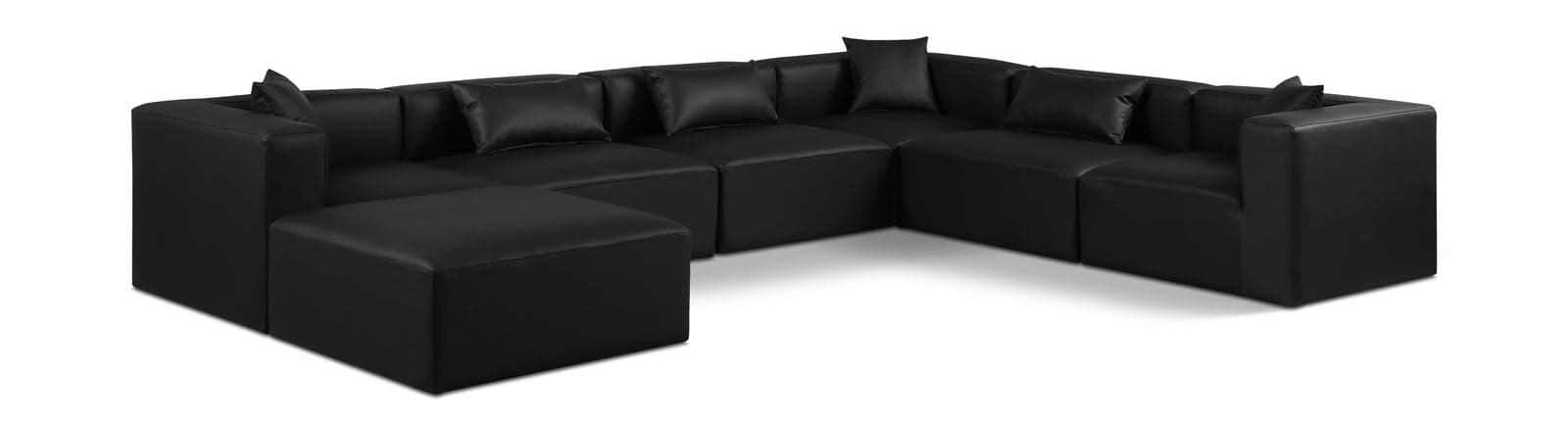 Farrah 144" Black Vegan Leather Upholstered Sectional, 7-Piece — Vista 1 (1/3)
