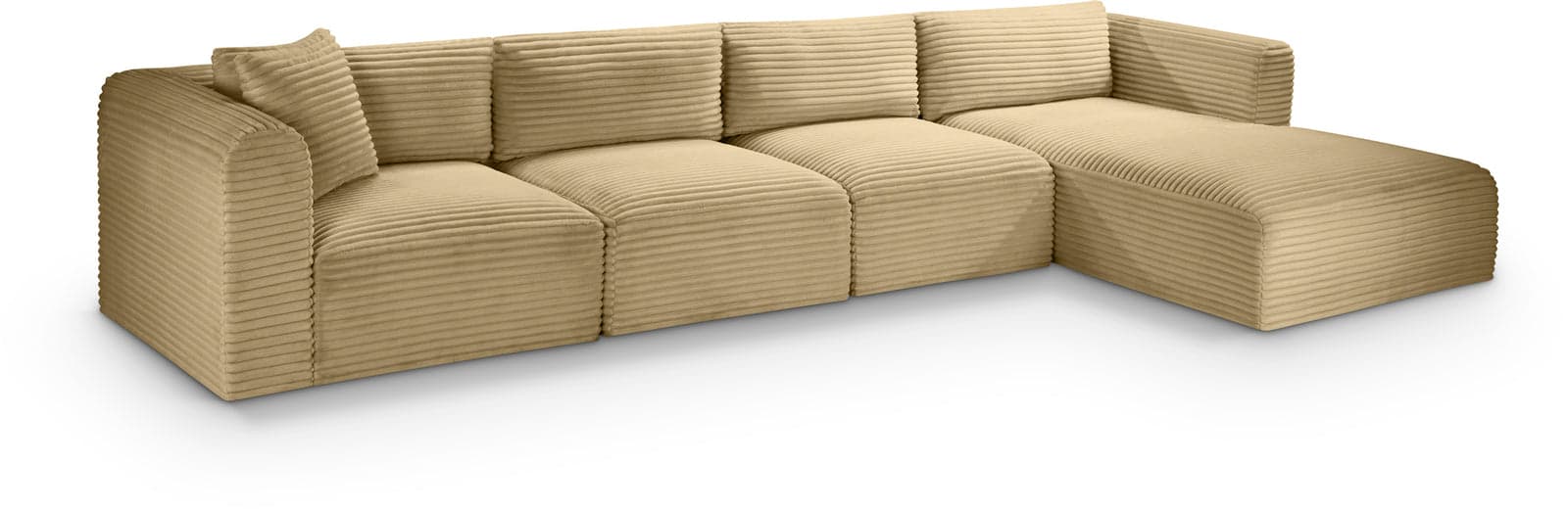 Faye 145" Camel Corduroy Performance Fabric Upholstered Sectional, 4-Piece — View 1 (1/3)