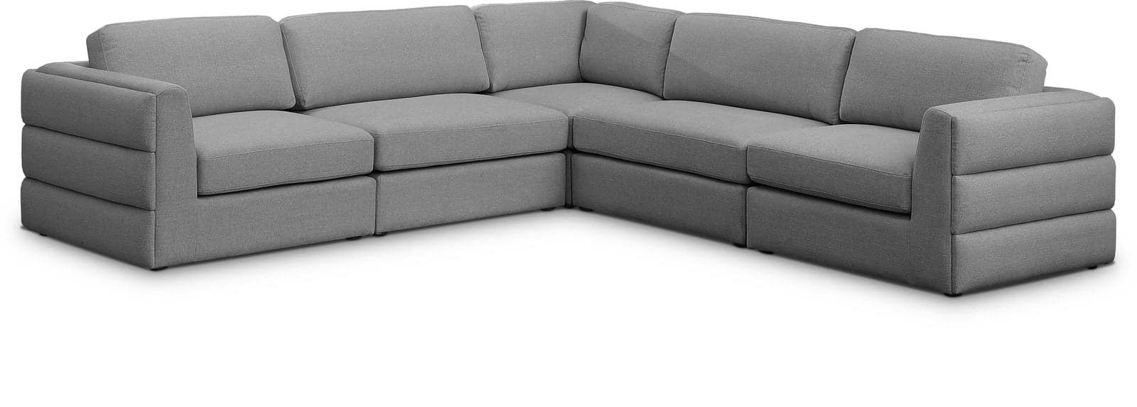 Celeste 114" Grey Linen Textured Fabric Upholstered Sectional, 5-Piece (Style 2) — Vista 1 (1/3)